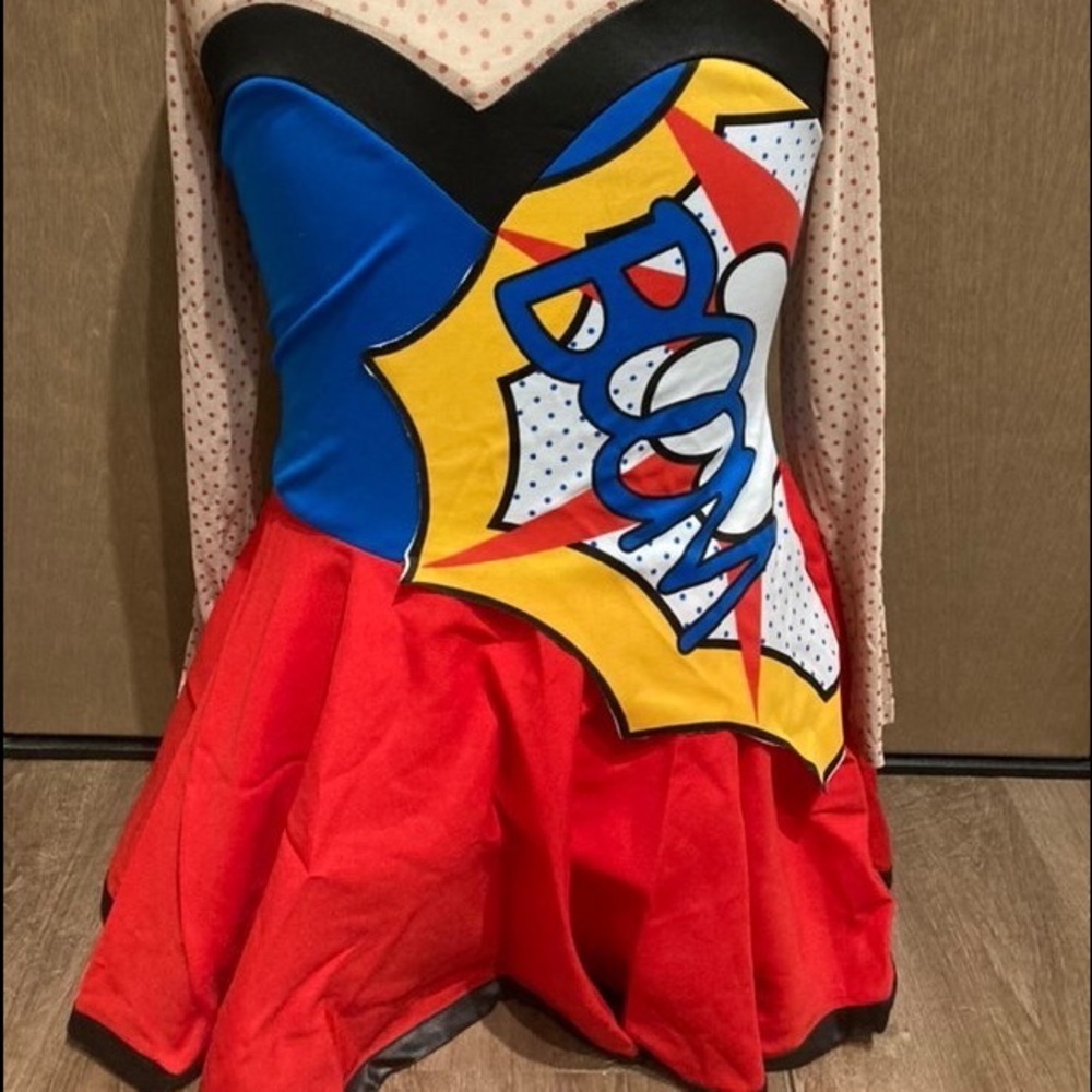 Womens Pop Art Dress Sexy Costume Halloween Fancy Dress Costume Size L 12-14